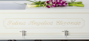 Personalized casket exterior with monogram detail name etched on the side